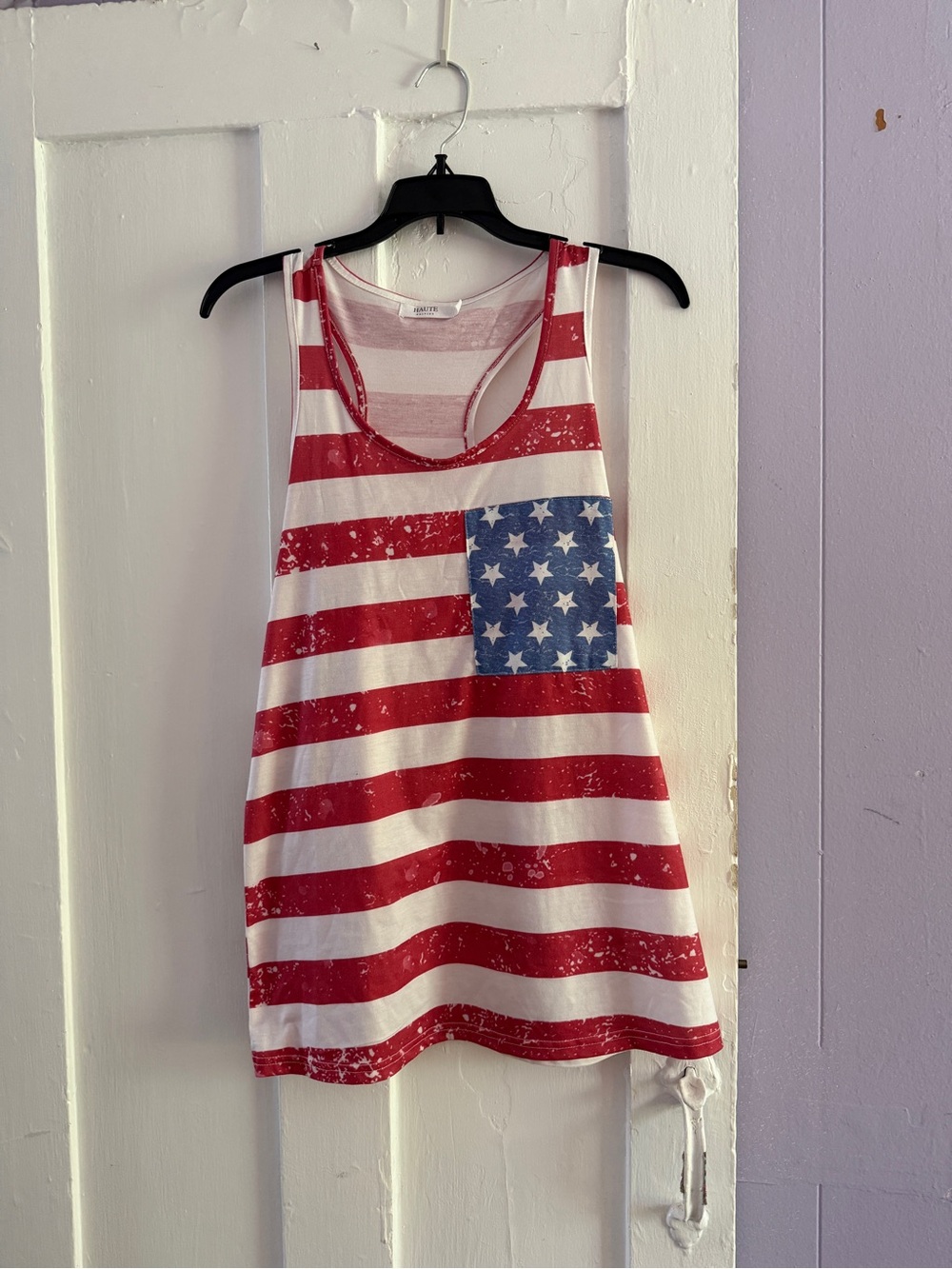 Sleeveless Red & White Striped Tank with Blue Star Pocket